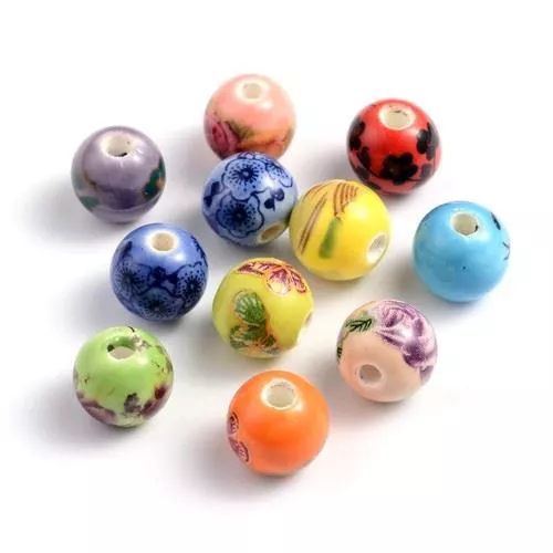 Mixed-Colour Porcelain Beads Plain Round 10mm Pack Of 10
