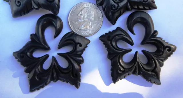 Pair Organic Areng Wood Tribal Floral Star Spirals Ear Stretcher Plugs Gauges