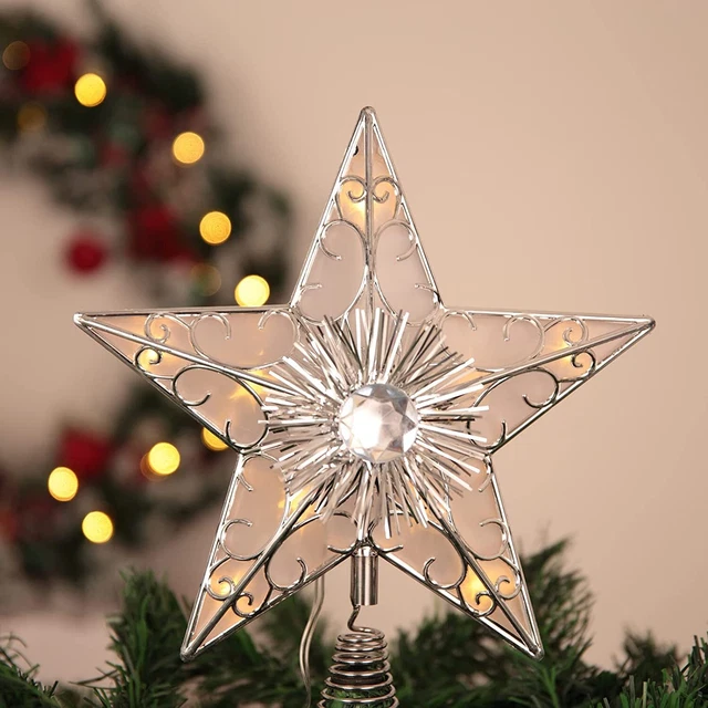 CHRISTMAS TREE TOPPER Lighted LED Star Xmas Light Up Lamp Decor Glitter