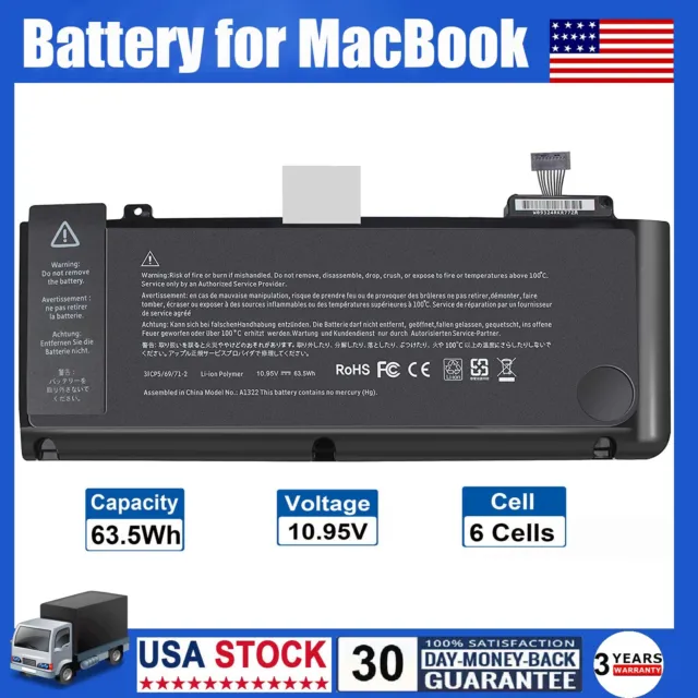 A1322 A1278 Battery For MacBook Pro 13" Mid 2009 2010 2011 2012 63.5Wh 10.95V US