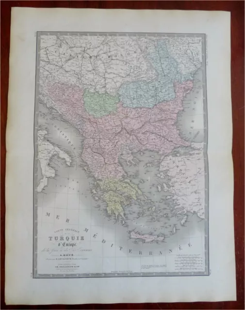 Ottoman Empire Balkans Greece Albania Serbia Bosnia Romania c. 1875 Brue map