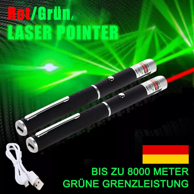 2USB Grün+Rot Laserpointer 8000 METR Reichweite EXTREM STARK / SEHR HELL 1mW