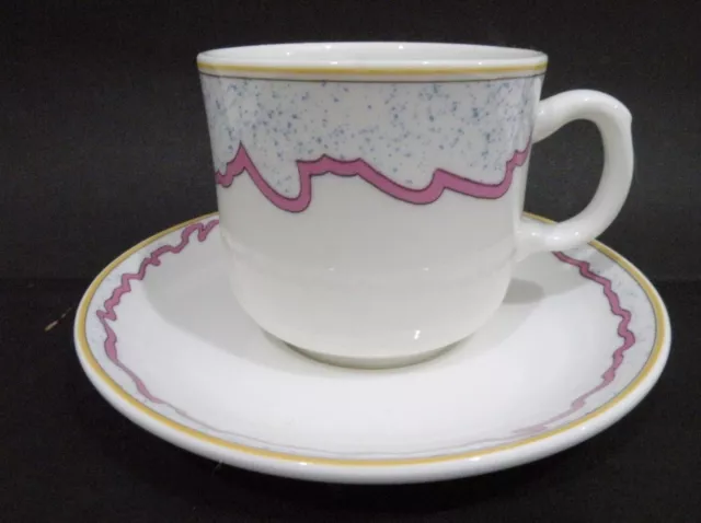 Bristile Tea Cup & Saucer - pink band & blue dots pattern vgc