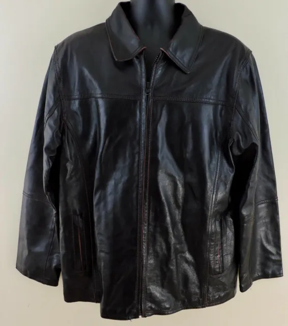 LUCKY BRAND Mens Sz Medium Black Genuine Leather Full Zip Lined Pocket Jacket