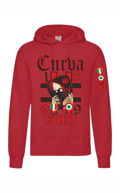 Felpa rossa unisex con cappuccio e marsupio con stampa Curva sud