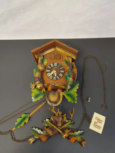 Vintage German Black Forest Hunter Cuckoo Clock Rifle Deer Rabbit Parts Not Work