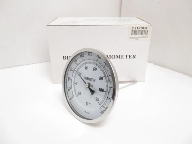 190541 New In Box; Industry-Std 1NGE8 Analog Thermometer; 5" SS Dial; 0-250Deg F
