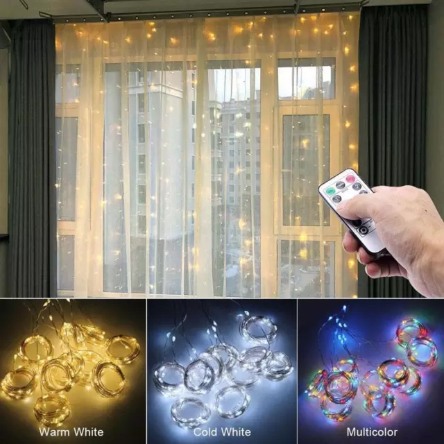 Curtain LED String Lights Garland Festival Christmas Control USB Decor❀