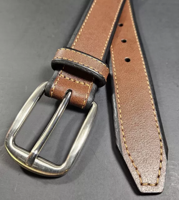 Nordstrom Mens Shop Leather Belt Brown Black Single Stitch Silver Buckle Sz 40 2