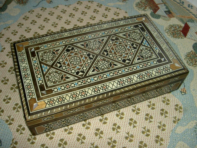 Petite Boîte à Bijoux En Bois Marqueterie Nacre – Coffret Vintage, Occasion