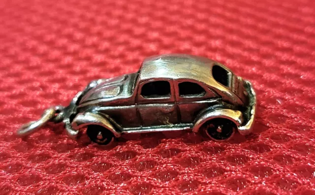 Vtg. 3D Sterling VW Bug Charm/Pendant