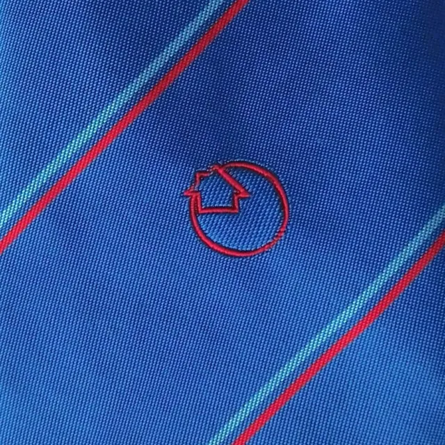 Cravatta aziendale mix di seta cerchio freccia rossa emblema logo aziendale vintage anni '70