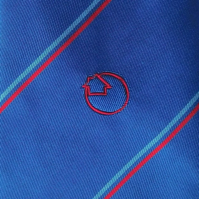 Cravatta aziendale mix di seta cerchio freccia rossa emblema logo aziendale vintage anni '70