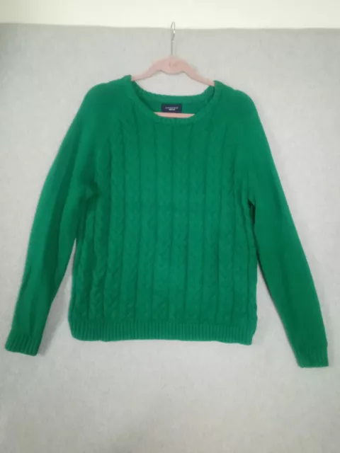 LANDS' END-Women's Sweater-Green Cable Knit 100% Cotton "Drifter" Pullover XL