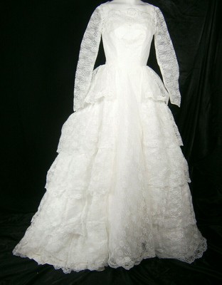 Vintage Wedding Ball Gown White Sz 00 Lace Sequins Long Sleeve Formal Dress Usa