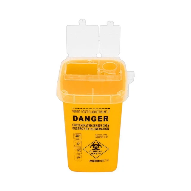 Sharps Bin Medical Biohazard Piercing Needles Tattoo Waste Box (Yellow)