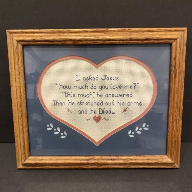 VTG Asked Jesus How Much Do You Love Me Finished CrossStitch Framed Christianity