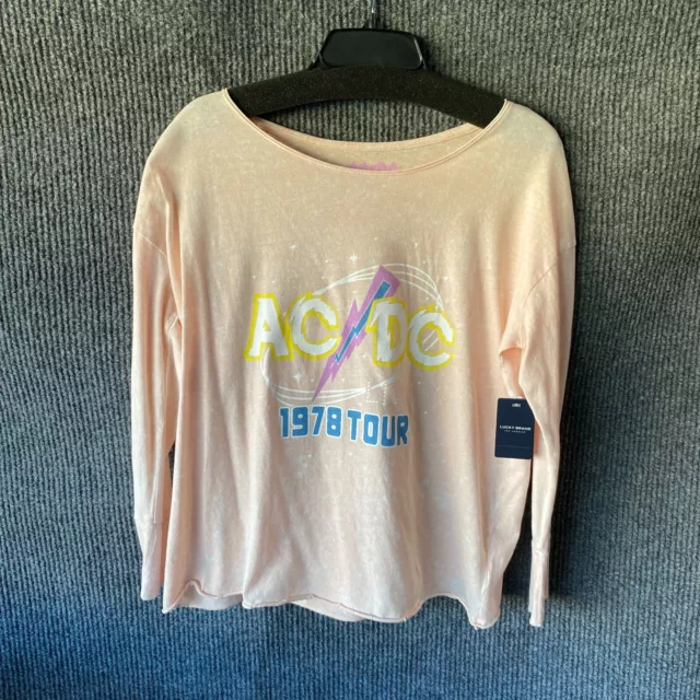 ACDC Shirt Womens Extra Large Pink Long Sleeve Concert Lucky Brand Lightweight