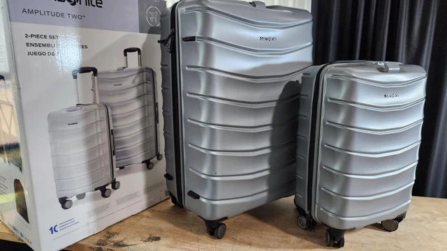 2 PIECE Samsonite Amplitude Hardside Grey Luggage Set Carryon Checked Spinner