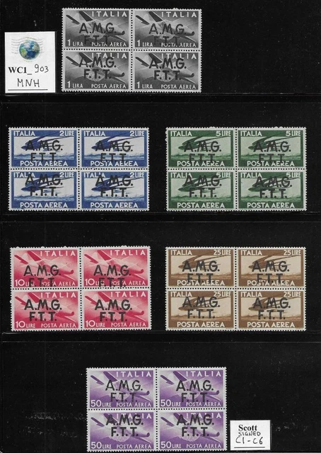 WC1_903 ITALY. TRIESTE. Blocks of 1947 DEMOCRATICA air set. Scott C1-C6.MNH
