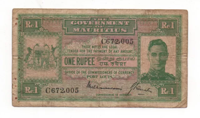 Mauritius 1 Rupee 1940 Pick 26 Look Scans