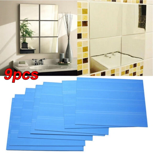 9 Pz Quadrata Specchio Piastrella Muro Adesivi Camera Trucco Decorazione 3D 15CM