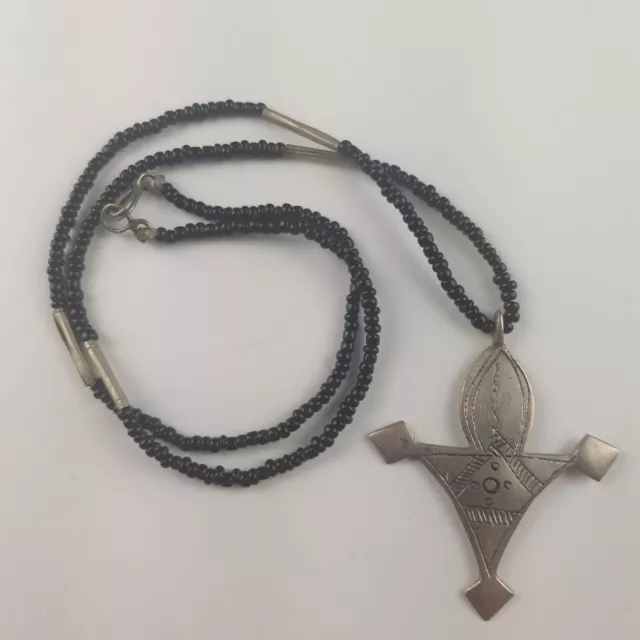 Tuareg Pendant Necklace Moroccan African Tribal Cross Compass Beaded 42 cm