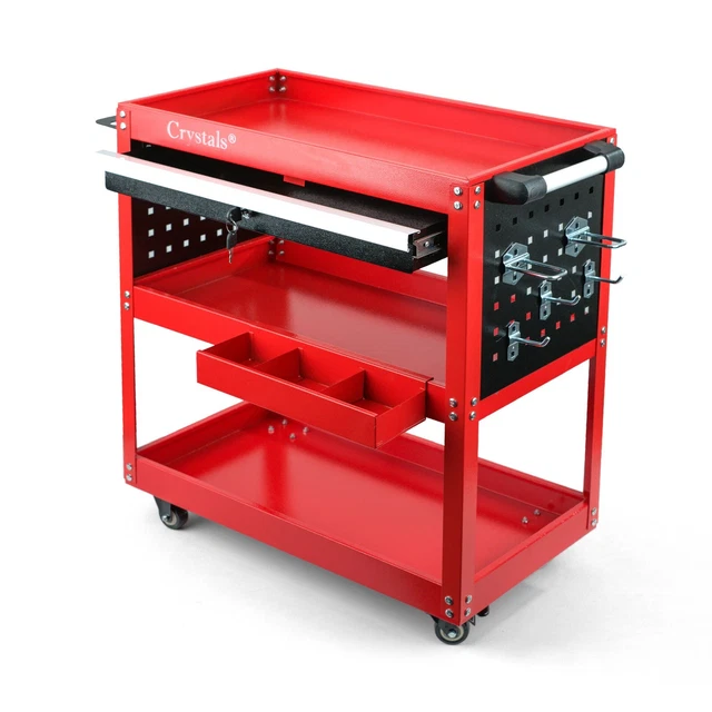TOOL TROLLEY STORAGE Cart 3 Tier Shelf Wheel Heavy Duty Steel Workshop Garage UK £31.80