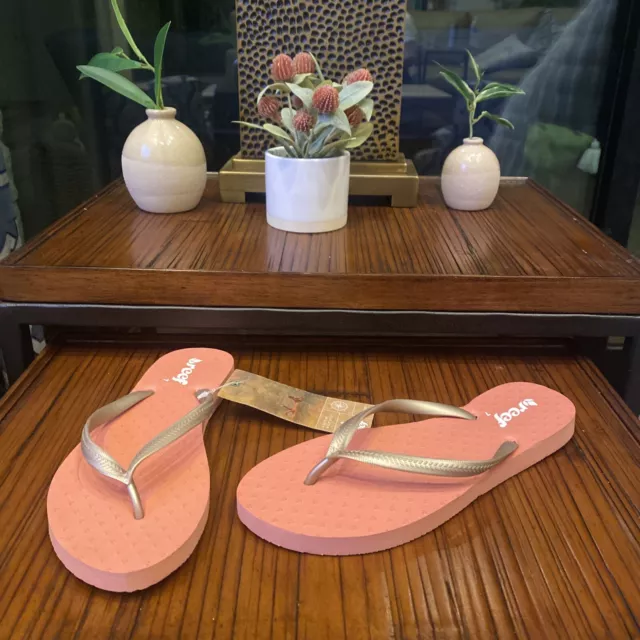 Women Sz 7 Reef Flip Flop Sandal Chakras Pink Gold  100% Authentic New 1005