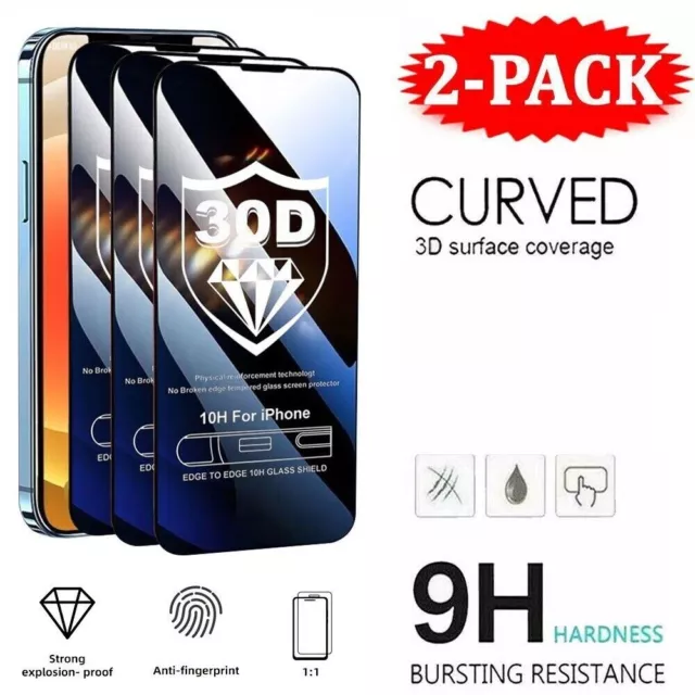 For iPhone 11 12 13 X Xs Xr Pro Max 3D Curved Full  Glass Cover Screen Protector