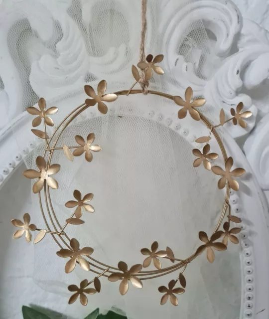 Deko Kranz Gold mit Blüten 16cm Deko Shabby Metall Aufhänger Fensterdeko