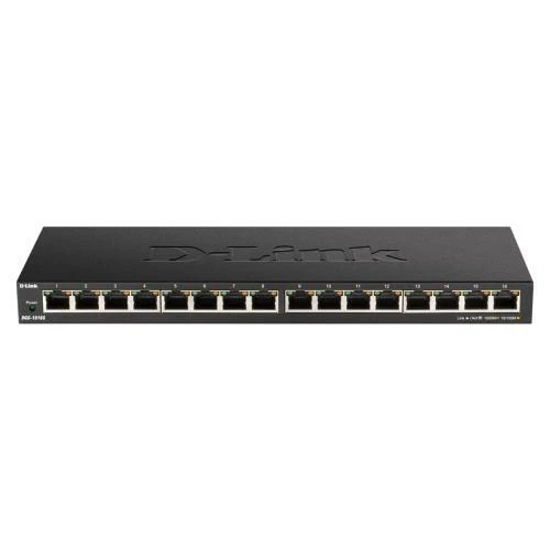 D-Link DGS-1016S 16-Port Gigabit Unmanaged Switch, Low Profile, Fanless, QoS