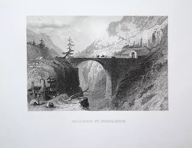 1840 Bernardin Graubünden Schweiz Switzerland Suisse Ansicht view Stahlstich