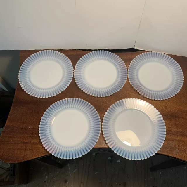 Vintage MacBeth-Evans Petalware Monax (White) Set Of 5 Lunch Plates Ringed 8"