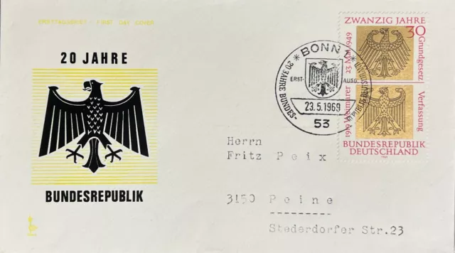 20 Jahre Bundesrepublik 1969  Ersttagsbrief Europa
