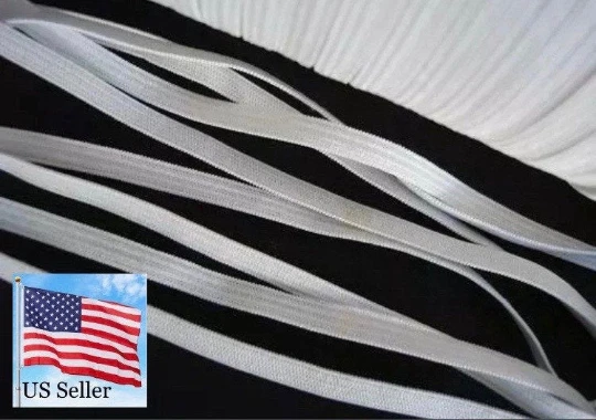 10 yards Flat Elastic Band 1/4" Spandex/make face mask/string/cut T181-White-5mm