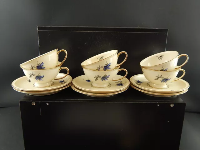 Antique Précieux Service 6 Tasses Te' Porcelaine ROSENTHAL Winifred Fleurs Blu