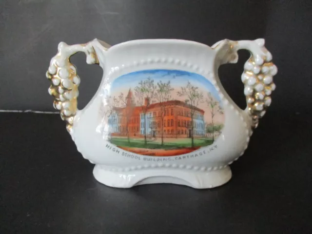 Circa 1915 Souvenir Porcelain Vase High School Building Carthage New York