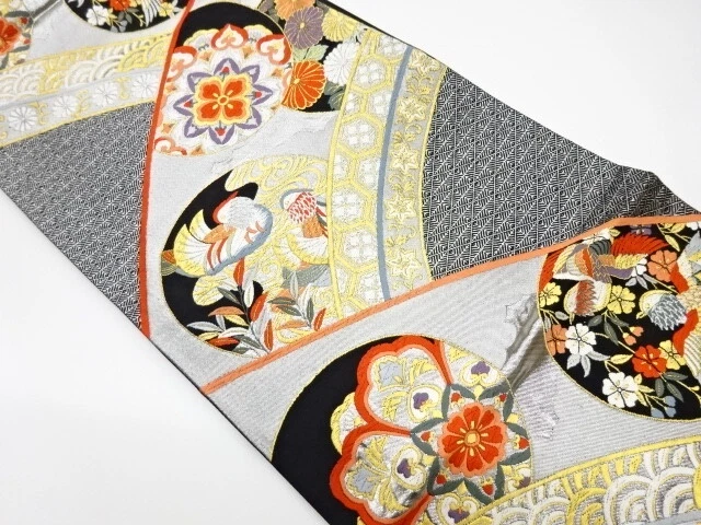 5717136: Japanese Kimono / Vintage Fukuro Obi / Woven Mandarin Ducks