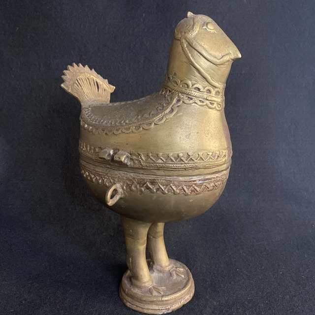 Vintage Tribal India Dhokra Lost Wax Lidded Box Brass Very Heavy Lots of Trim