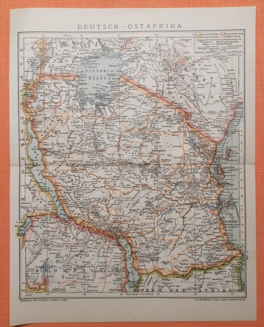 DEUTSCH-OSTAFRIKA DOA Kolonien  Kilimanscharo  Kongo Angola  LANDKARTE  von 1912