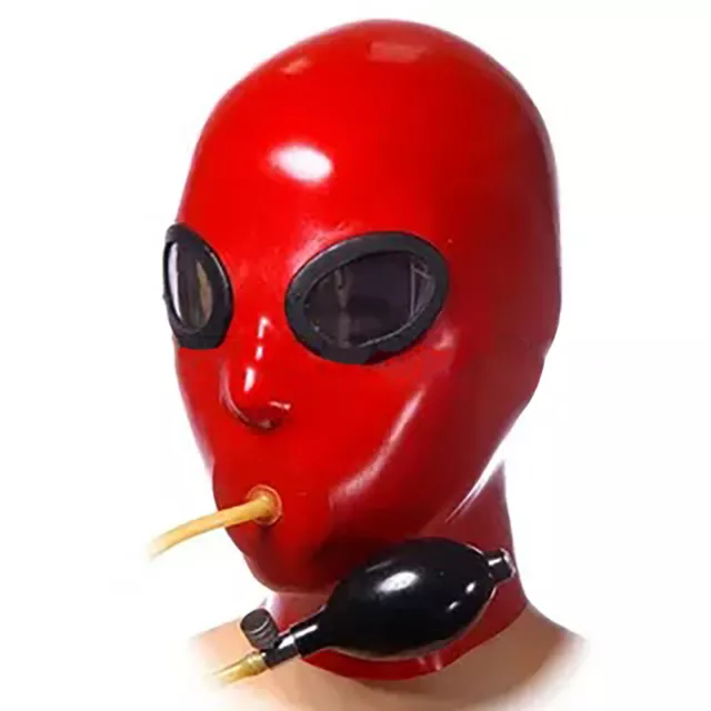 Latex Rubber Hood/Mask with Inflatable Gag Experience Suffocation Fetish Cosplay