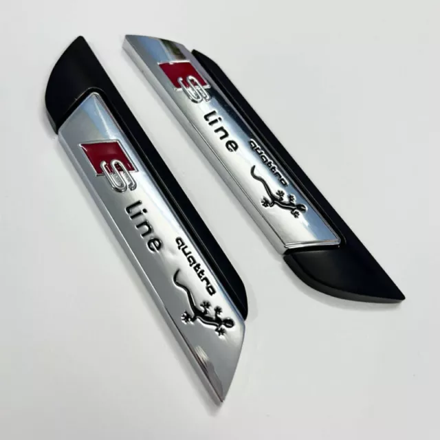 2X Auto Car Fender Emblem Abzeichen Aufkleber Für Audi Sline QUATTRO Schwarz Neu