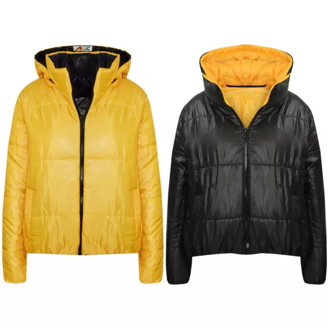 Kids Girls Jackets Mustard Hooded Padded Zipped Back To School Jacket Warm Coats