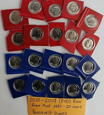 2010 thru 2019 P and D Roosevelt 20 BU Coins Ten Cent 10c US Mint Set Dime Lot