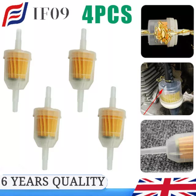 4 x Small Petrol In-Line Universal Clear Fuel Filters Fits 6 Or 8mm Pipe Filter