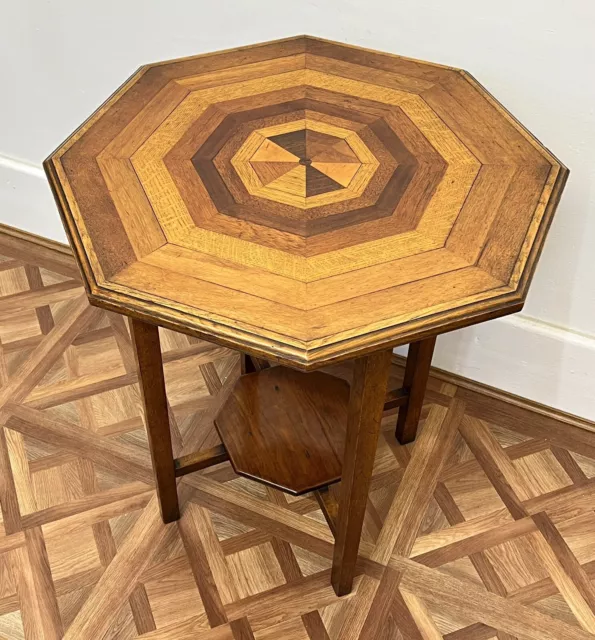 Stunning Octagonal Art Deco Inlaid Specimen Wood Two Tier Side Table Hand Made 2