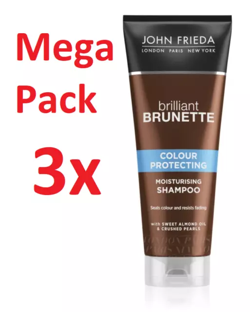 3x 250ml John Frieda Brilliant Brunette Colour Protection Shampoo mit Mandelöl