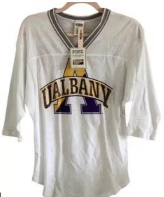 VICTORIAS SECRET PINK Sequin COLLEGIATE Albany Ualbany TShirt Top  NWT Sz Medium