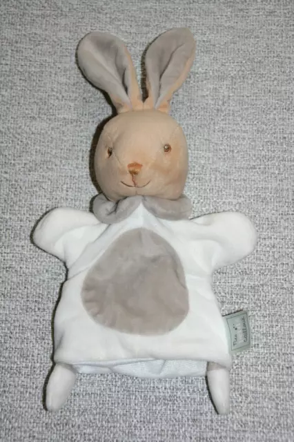 Mes Petits Cailloux Doudou Lapin Plat Marionnette Blanc Beige Gris Etat Neuf